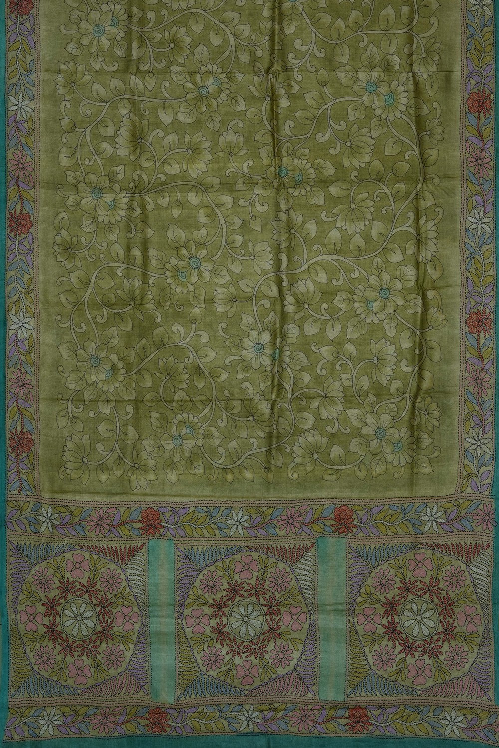 Image of Sage-Green Desi Tussar Silk Saree