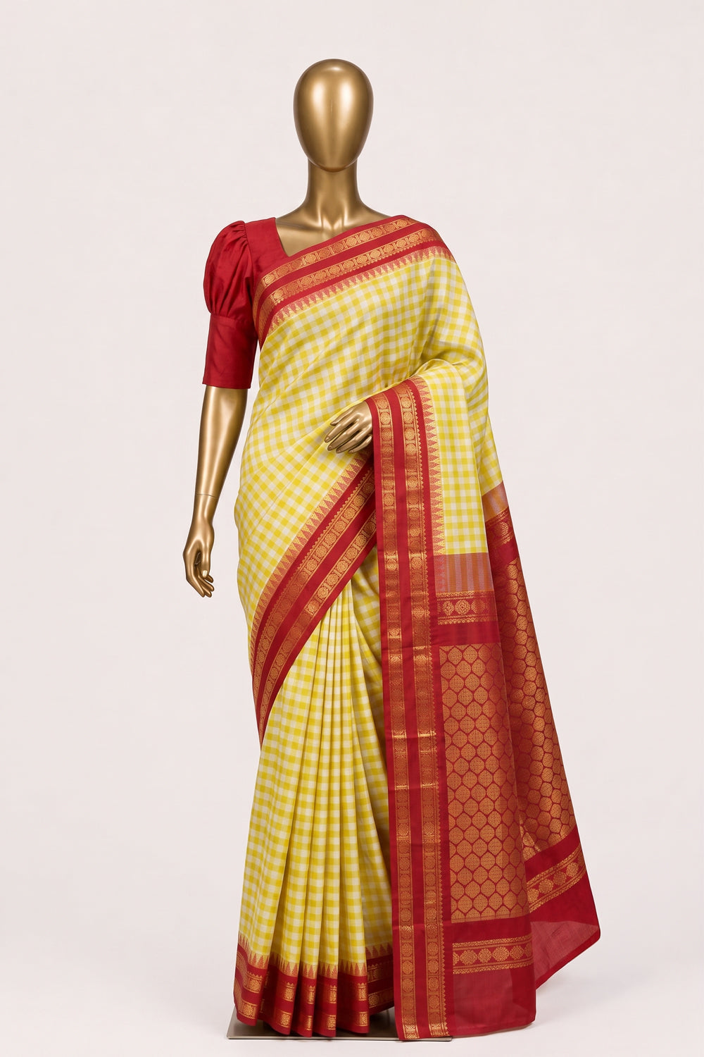 Image of Yellow Gadwal Cotton Saree
