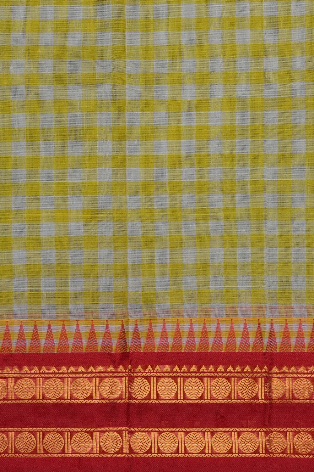 Image of Yellow Gadwal Cotton Saree