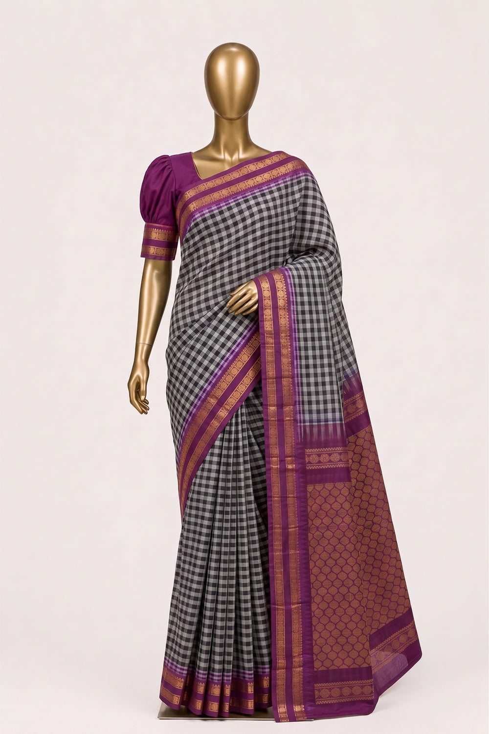 Image of Black Gadwal Cotton Saree
