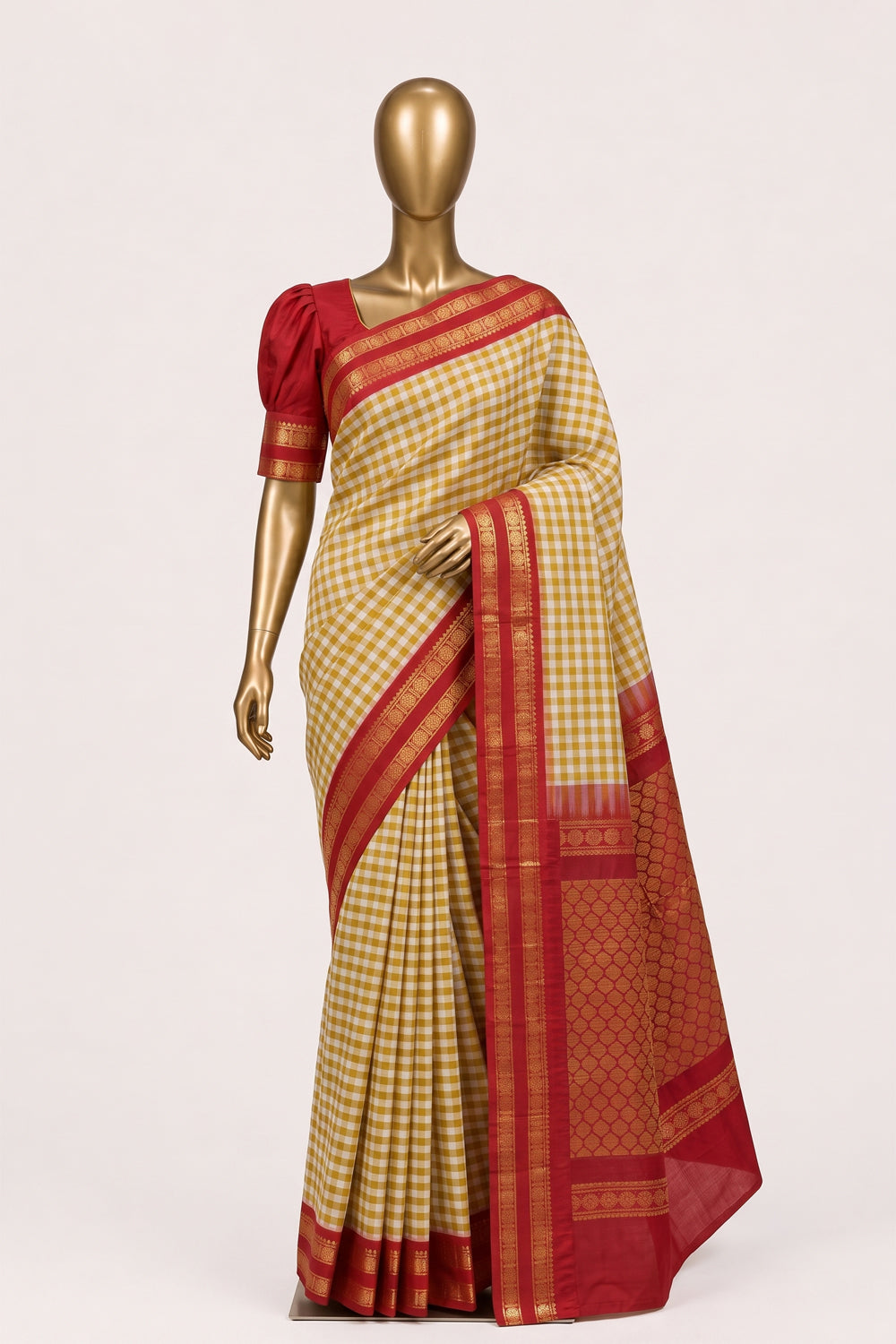 Image of Fenugreek Yellow Gadwal Cotton Saree