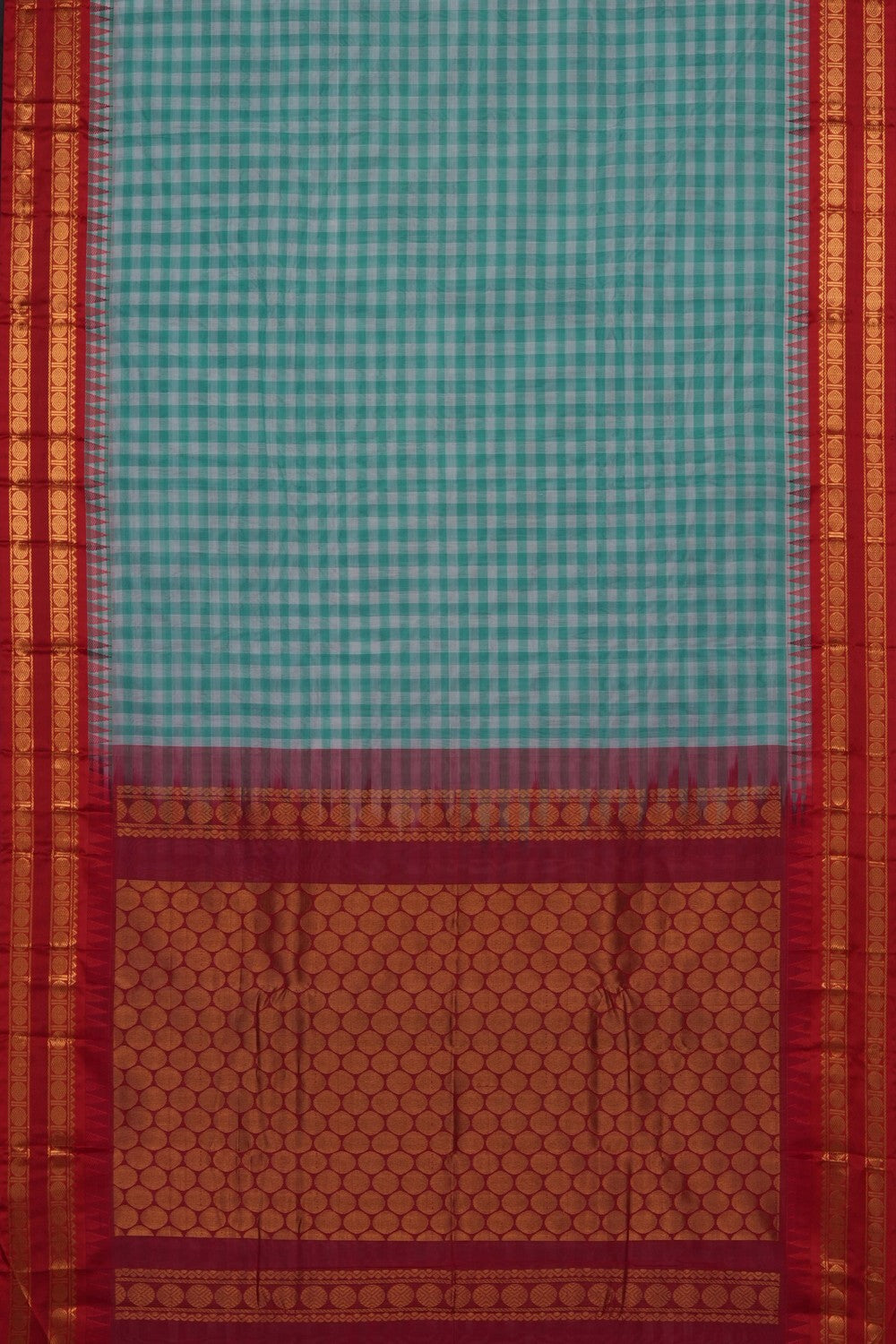Image of Aqua Green Gadwal Cotton Saree