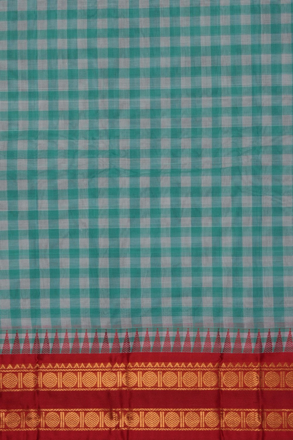 Image of Aqua Green Gadwal Cotton Saree