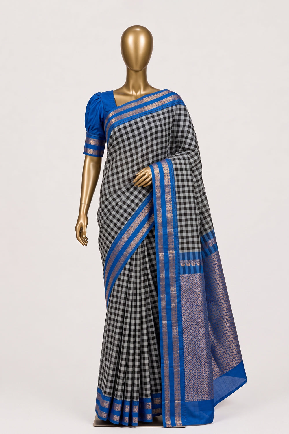 Image of Black Gadwal Cotton Saree