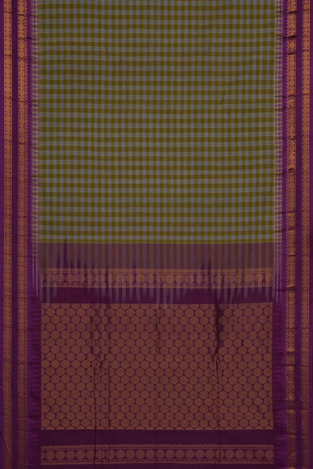 Image of Teal-Green Gadwal Cotton Saree
