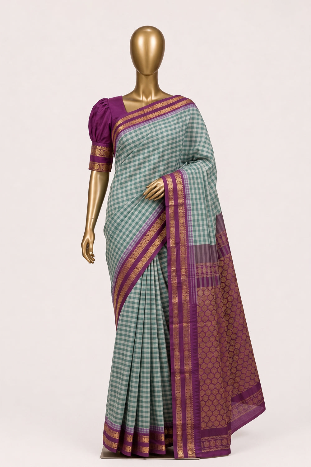 Image of Green Gadwal Cotton Saree