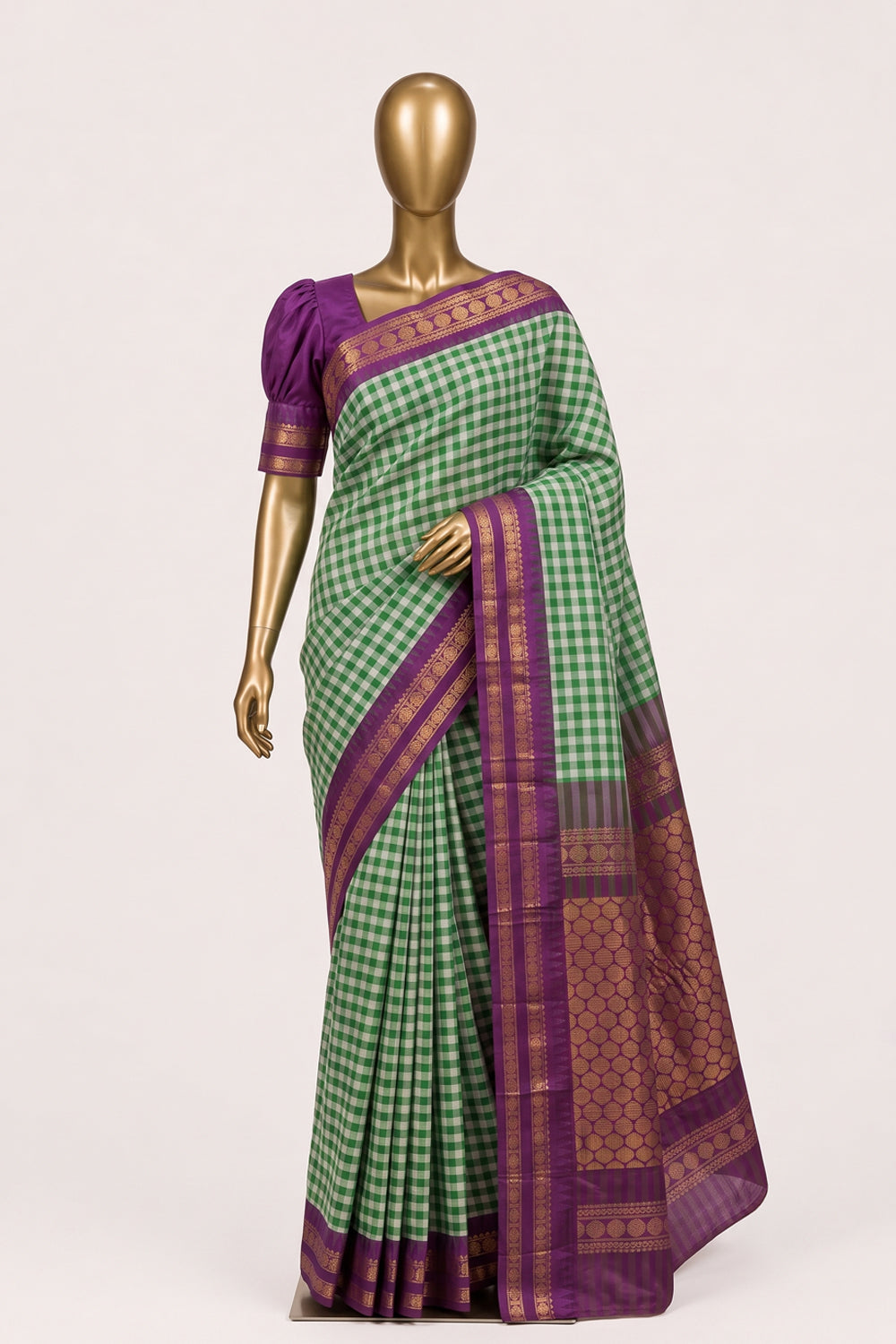 Image of Green Gadwal Cotton Saree