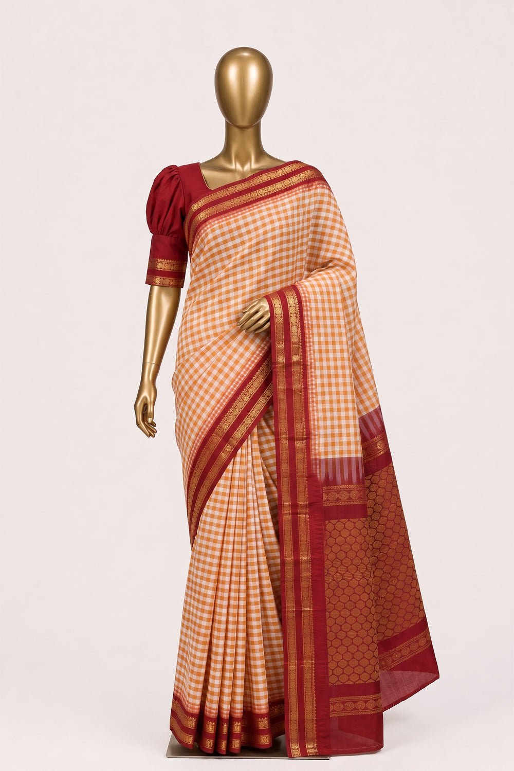 Image of Orange Gadwal Cotton Saree