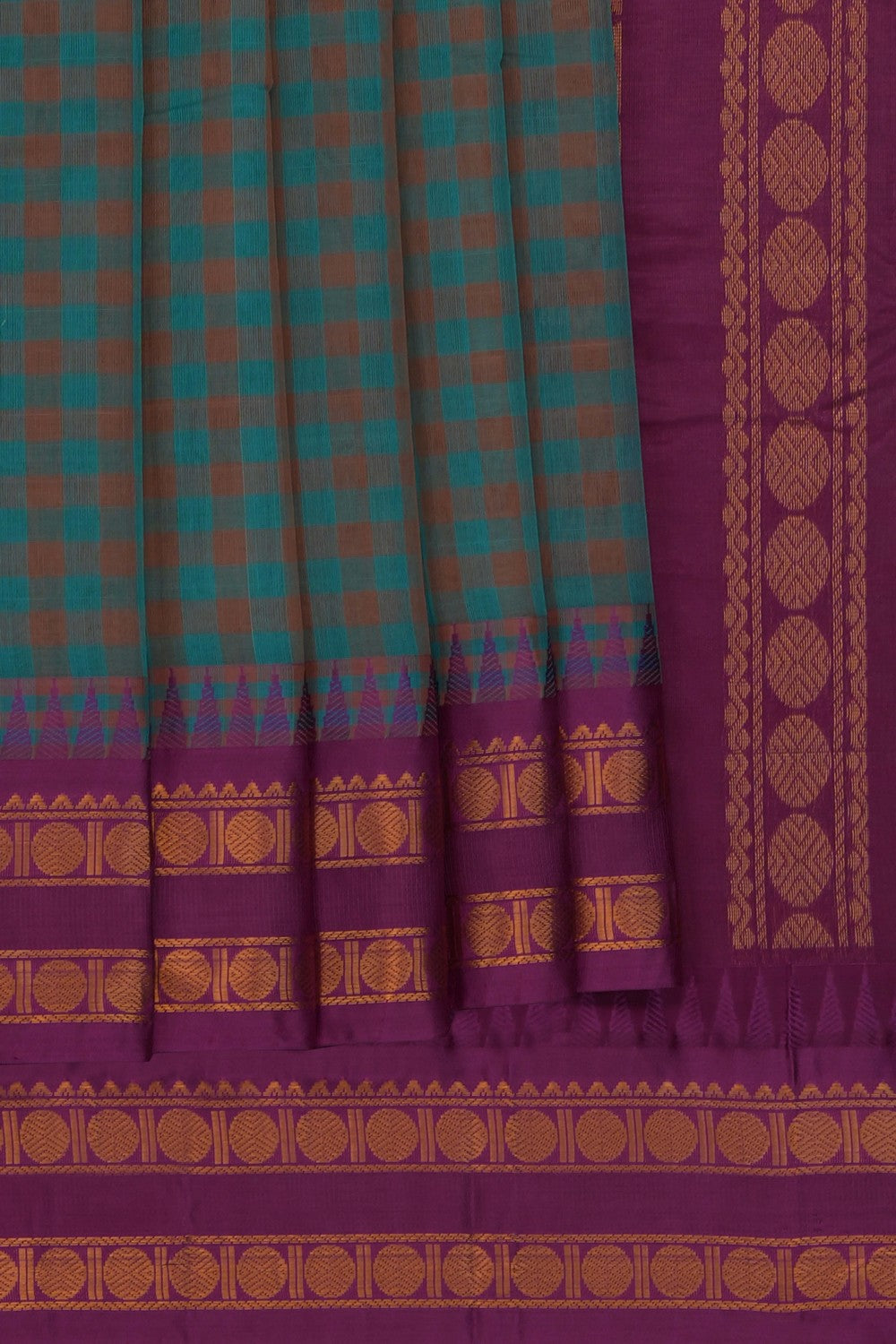 Image of Teal-Green Gadwal Cotton Saree