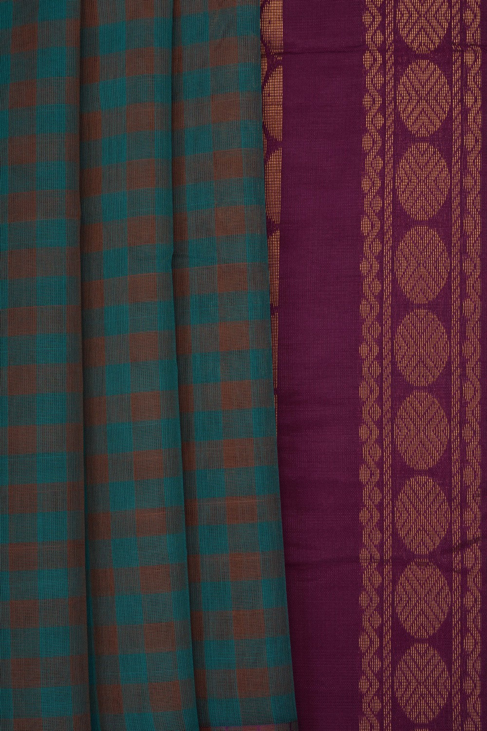 Image of Teal-Green Gadwal Cotton Saree