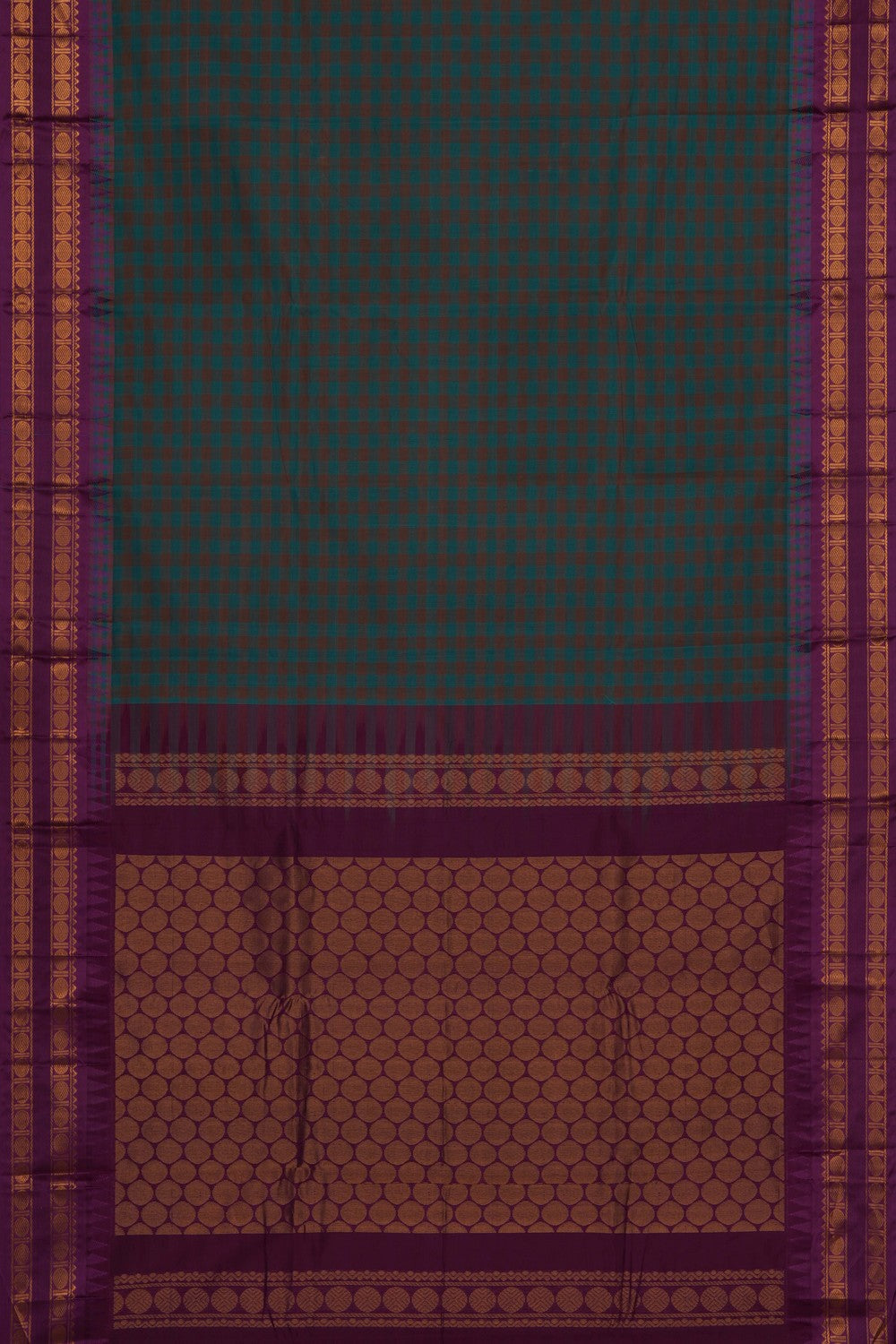 Image of Teal-Green Gadwal Cotton Saree