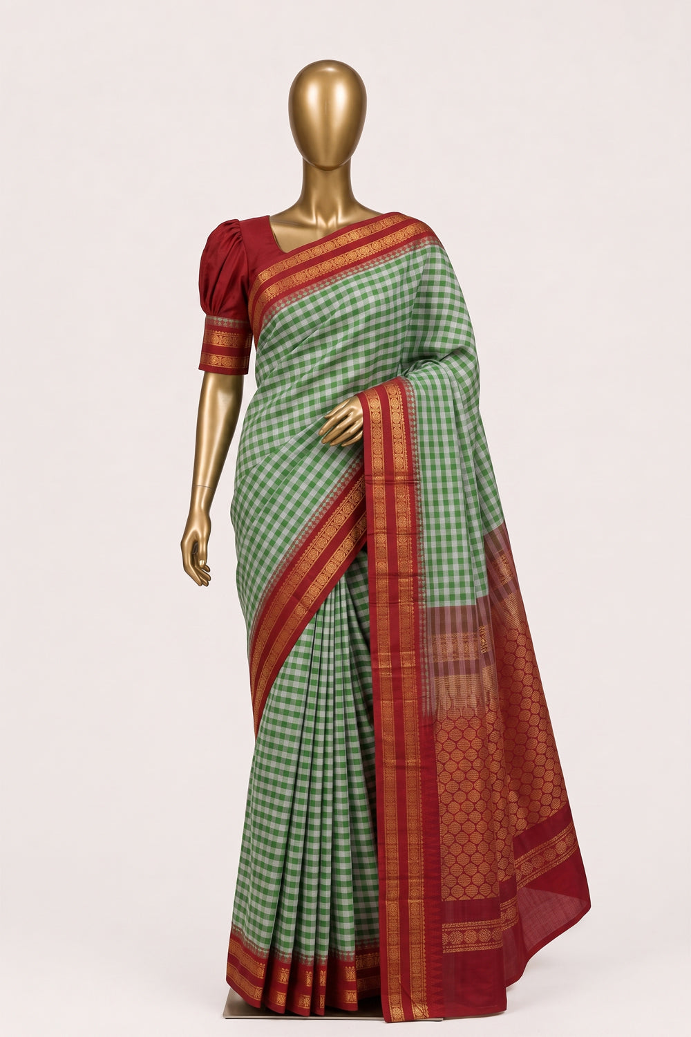 Image of Green Gadwal Cotton Saree