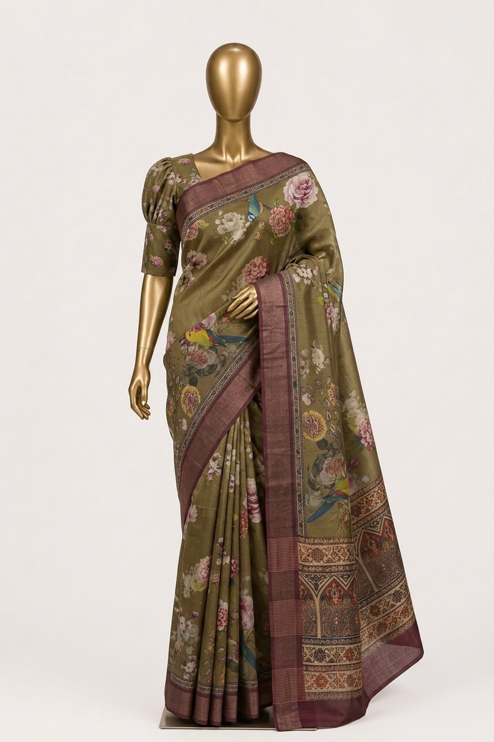 Image of Green Desi Tussar Silk Saree