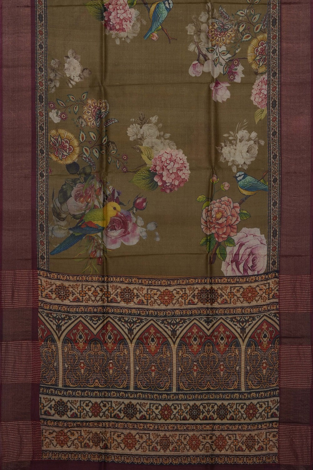 Image of Green Desi Tussar Silk Saree