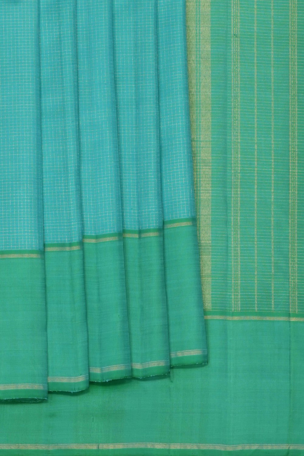 Image of Sea Blue Arani Silk Kattam Saree