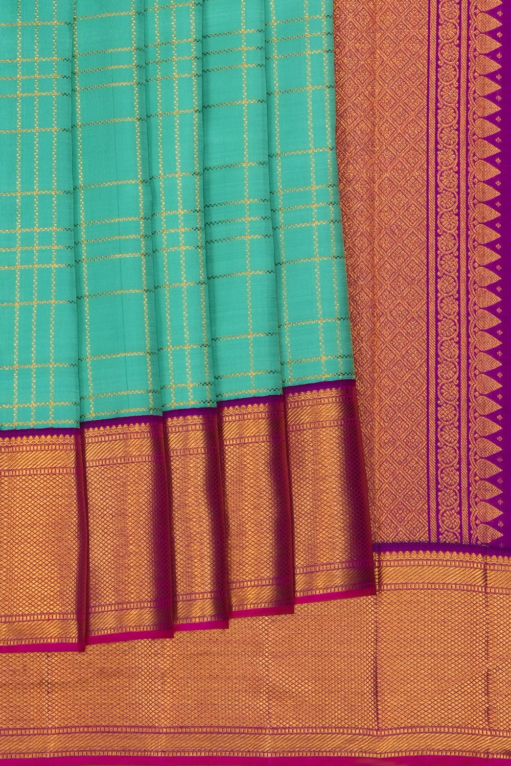 Image of Turquoise-Green Arani Silk Saree