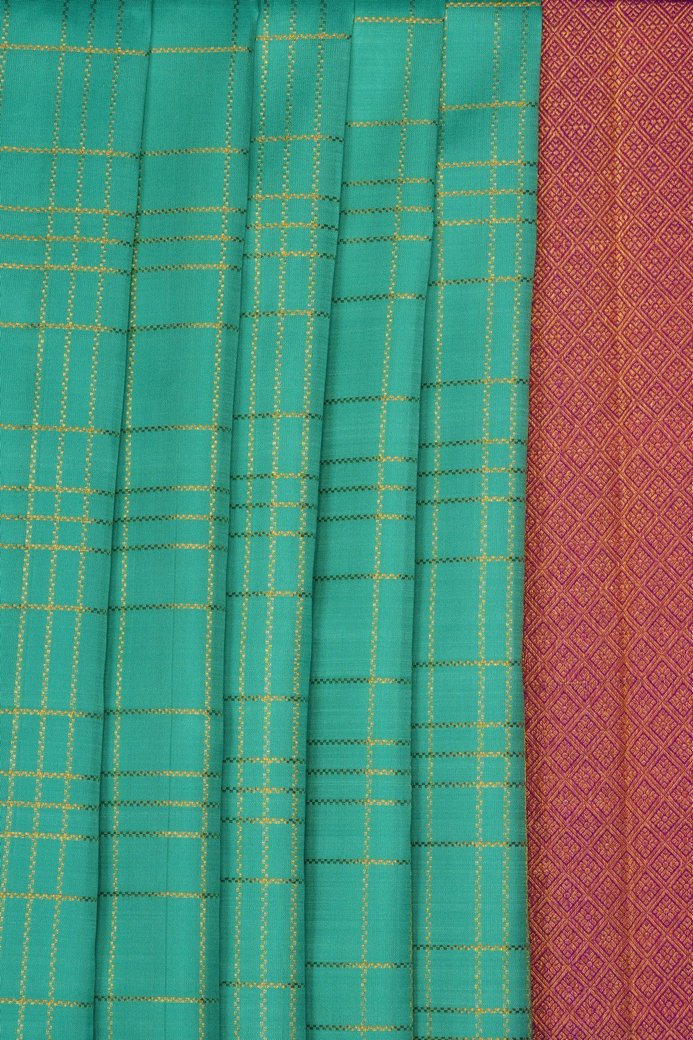 Image of Turquoise-Green Arani Silk Saree