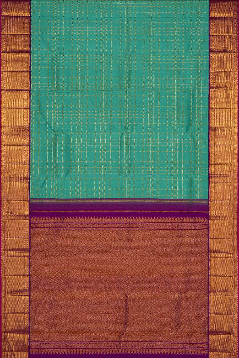 Image of Turquoise-Green Arani Silk Saree