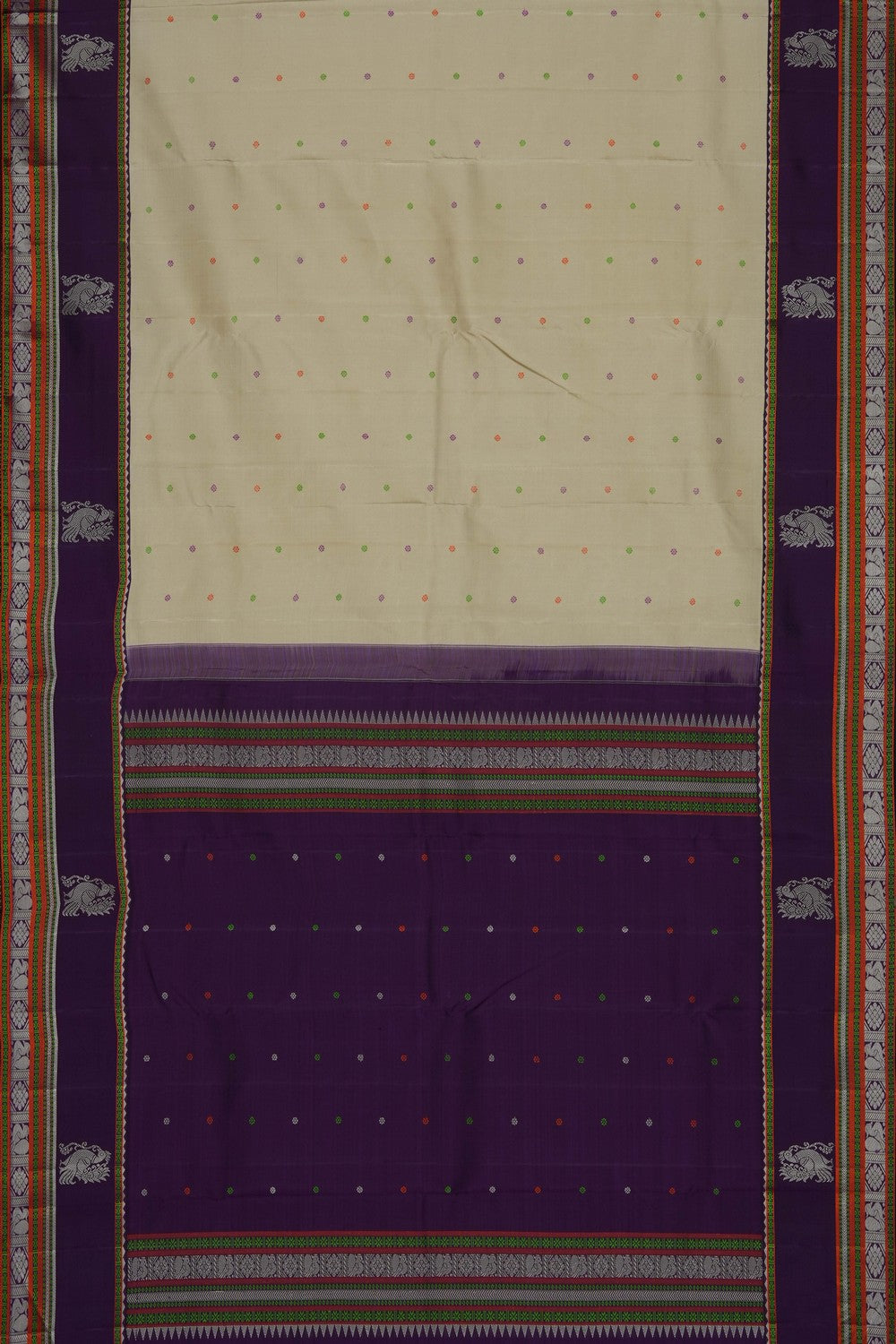 Image of Cream Kanjivaram Silk Kattam Saree