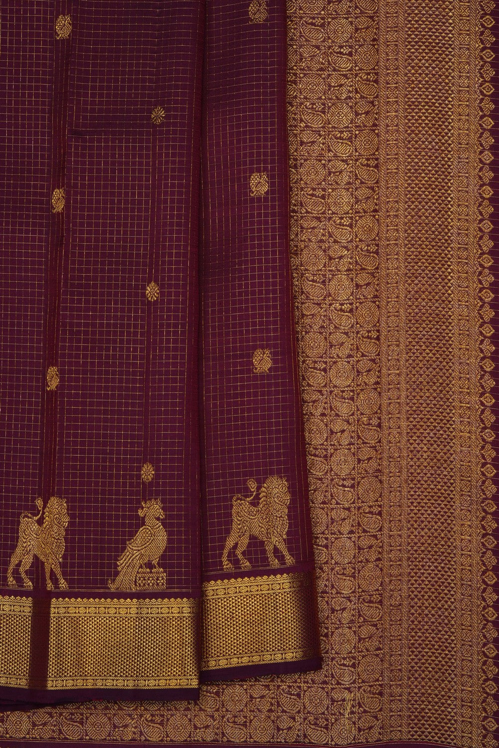 Image of Maroon Arani Silk Kattam Saree