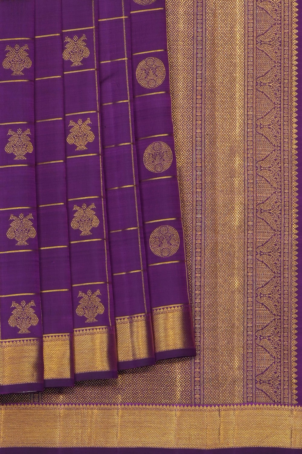Image of Purple Kanjivaram Silk Kattam Saree
