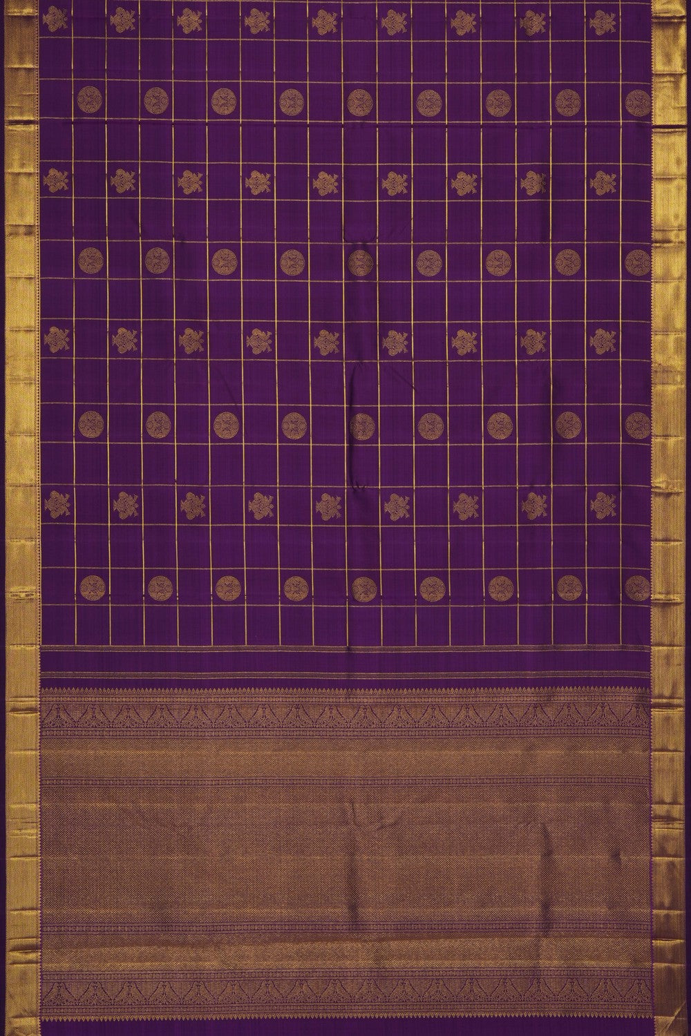 Image of Purple Kanjivaram Silk Kattam Saree