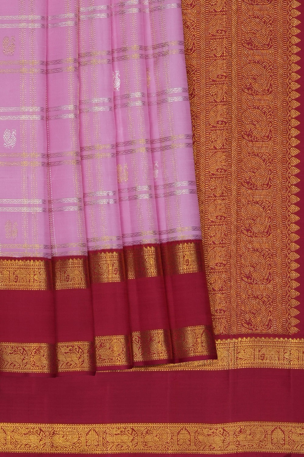 Image of Pink Arani Silk Kattam Saree