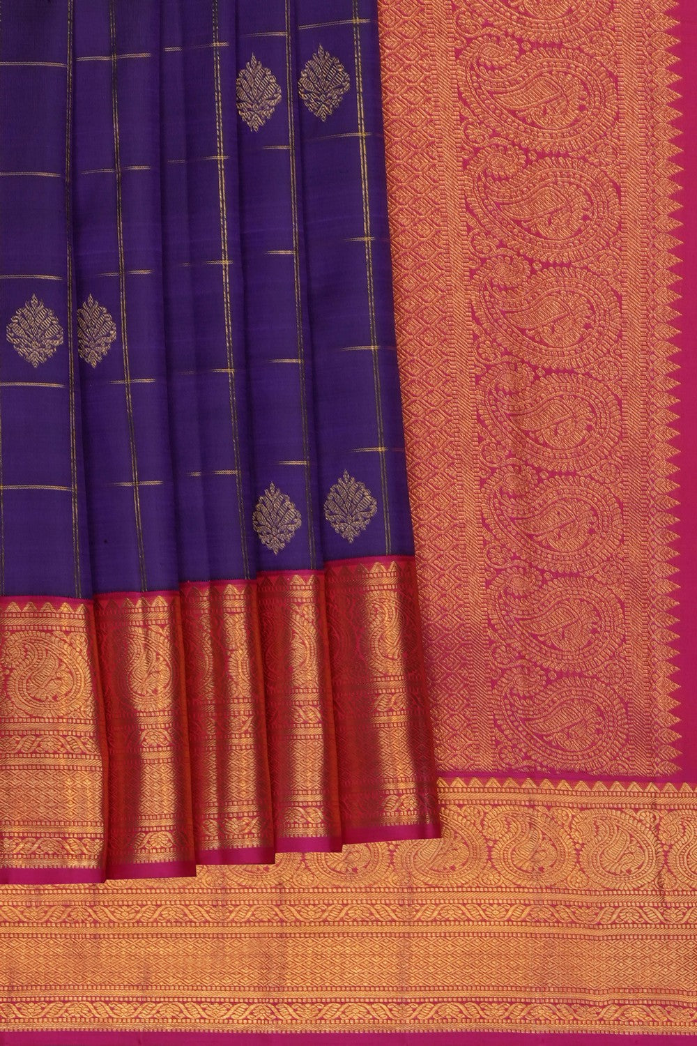 Image of Purple Kanjivaram Silk Kattam Saree