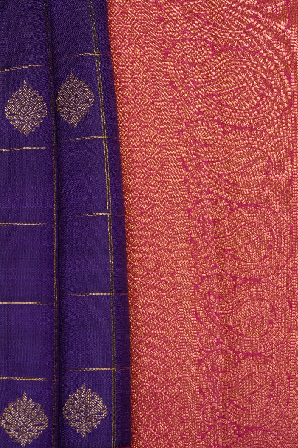 Image of Purple Kanjivaram Silk Kattam Saree