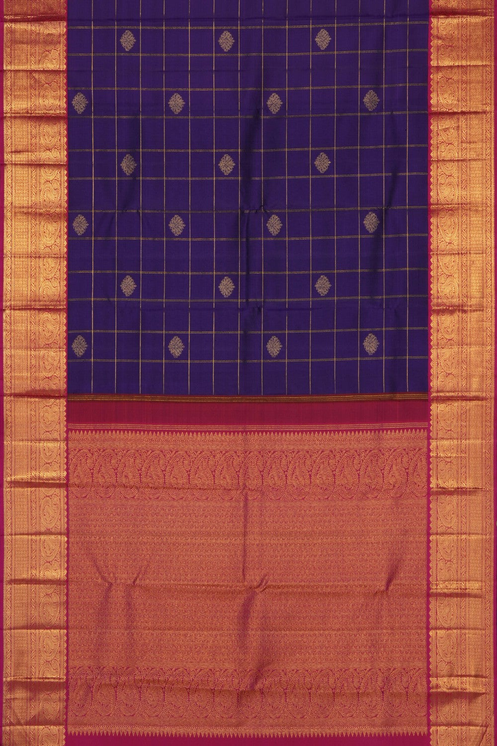 Image of Purple Kanjivaram Silk Kattam Saree