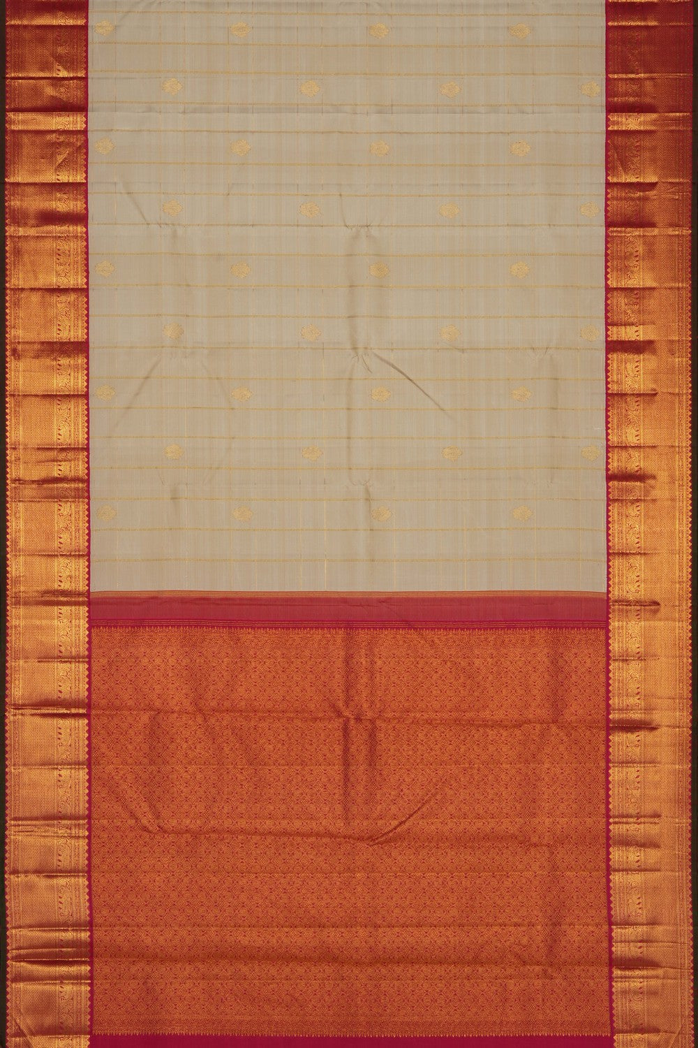 Image of Off-White Kanjivaram Silk Kattam Saree