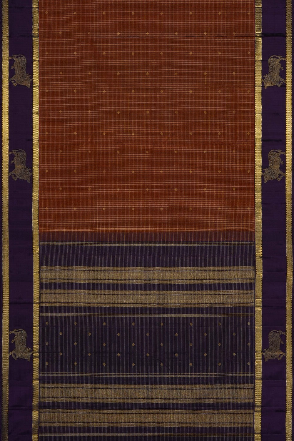Image of Rust-Orange Kanjivaram Silk Kattam Saree