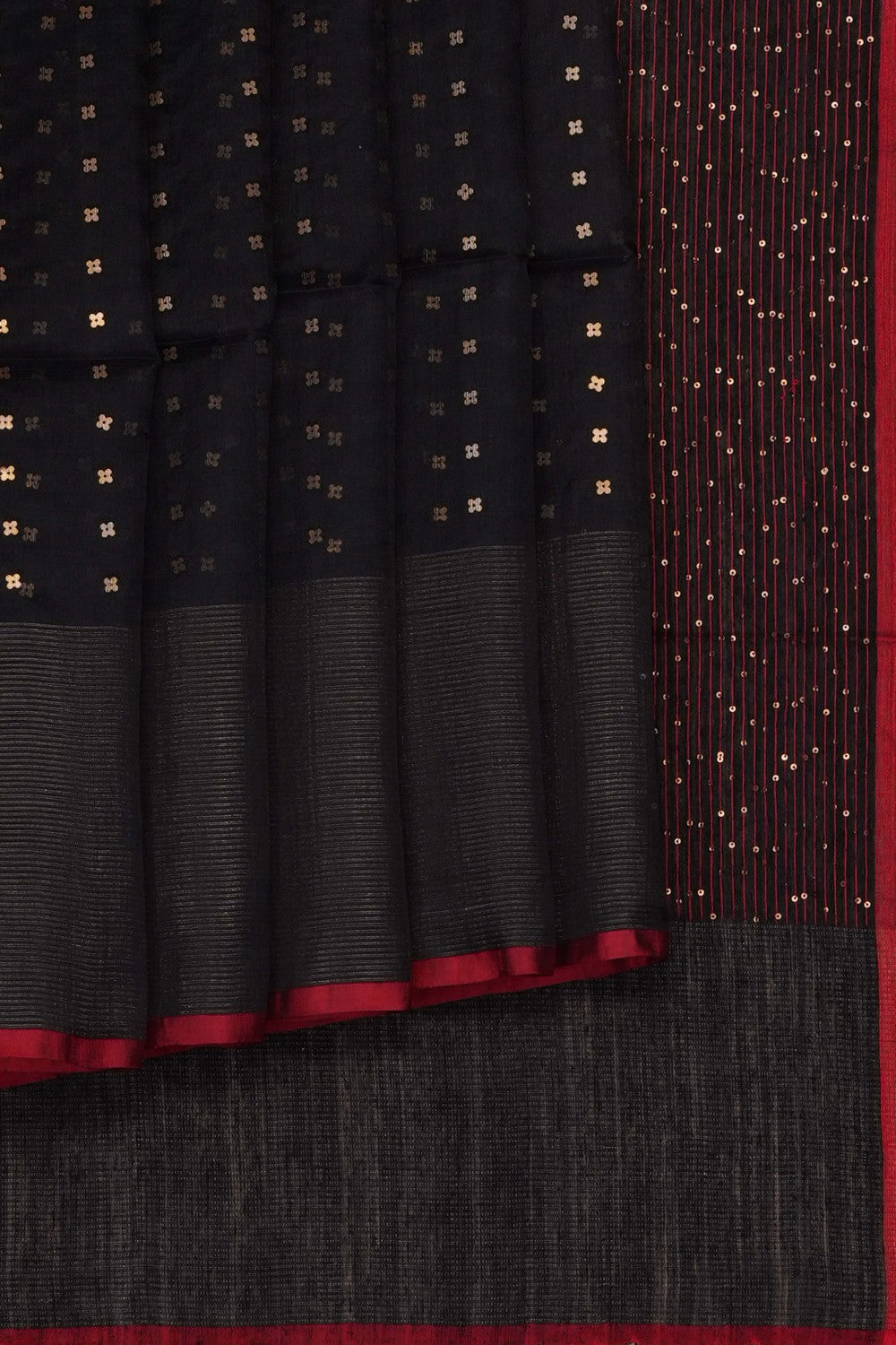 Image of Black Kora Embroidered Saree