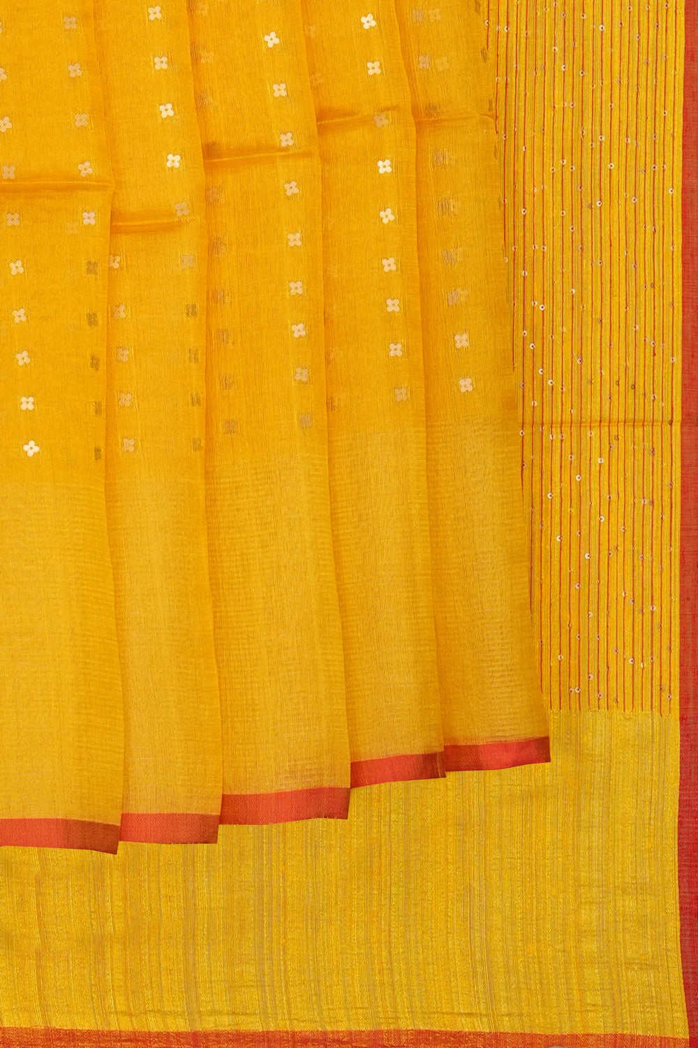 Image of Yellow Kora Embroidered Saree