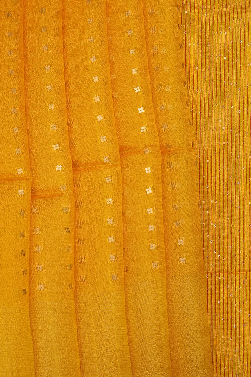Image of Yellow Kora Embroidered Saree