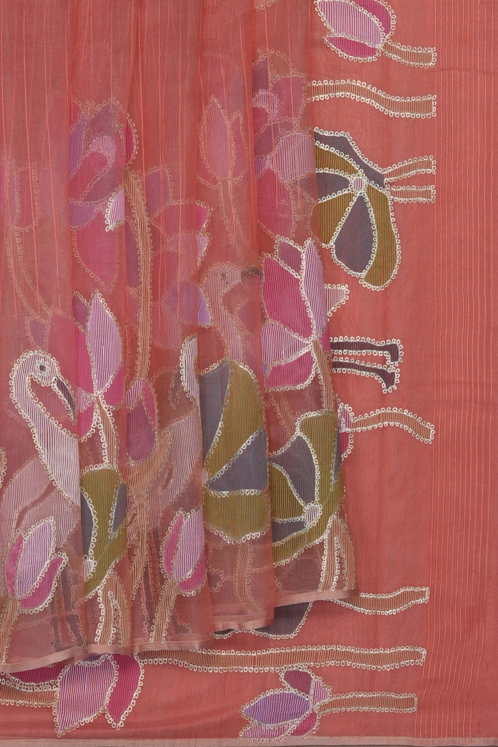 Image of Pink Kora Embroidered Saree
