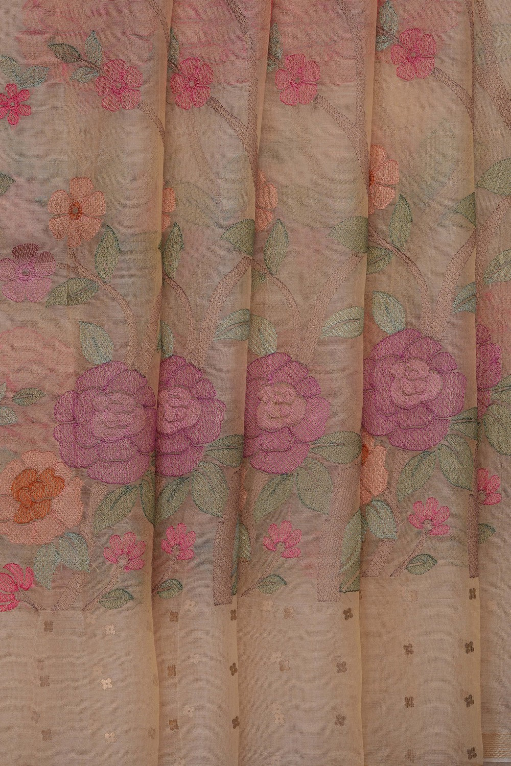 Image of Beige Kora Embroidered Saree