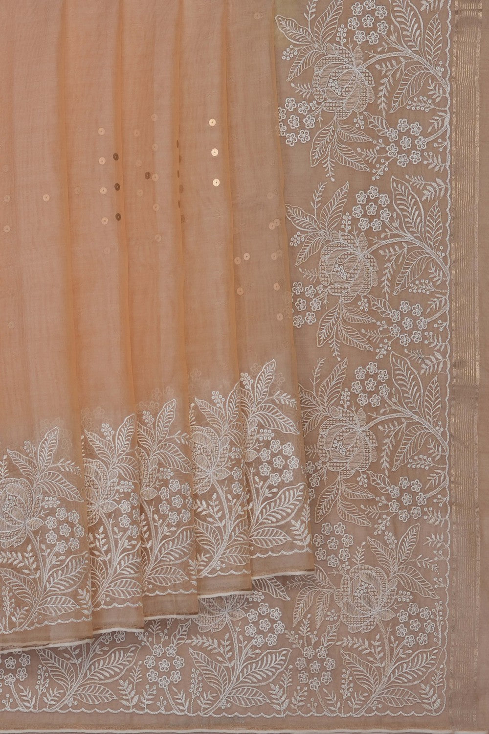 Image of Peach Kora Embroidered Saree
