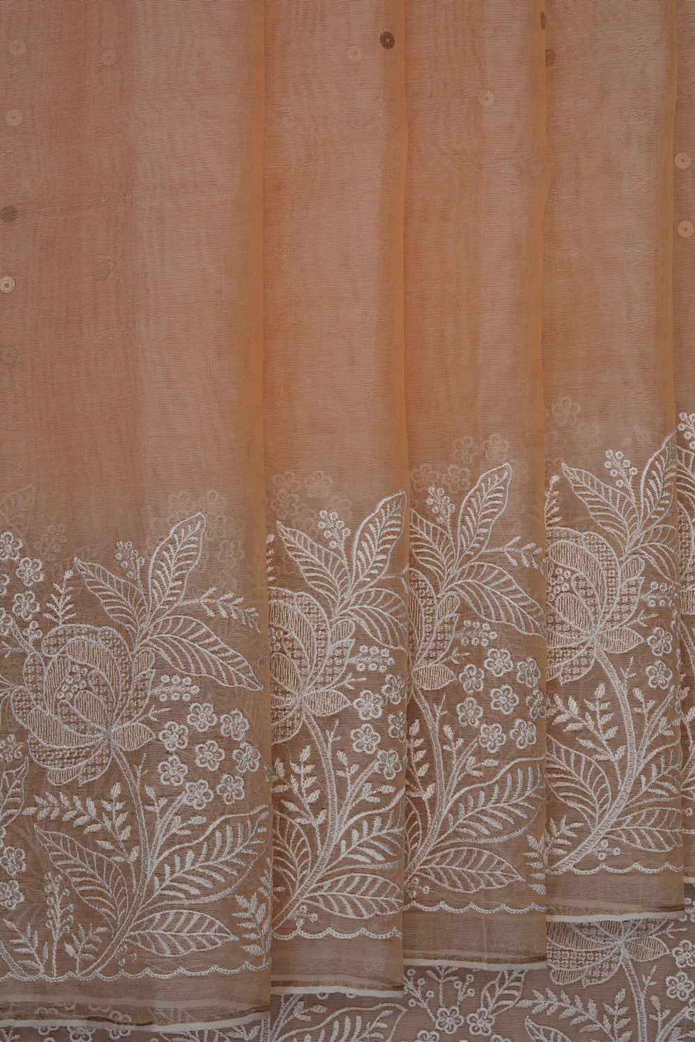 Image of Peach Kora Embroidered Saree