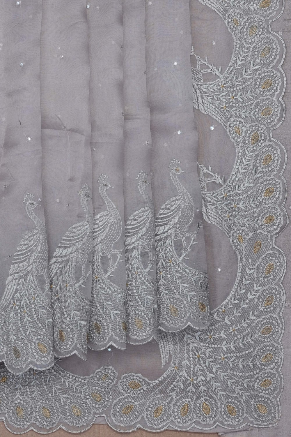 Image of Grey Kora Embroidered Saree