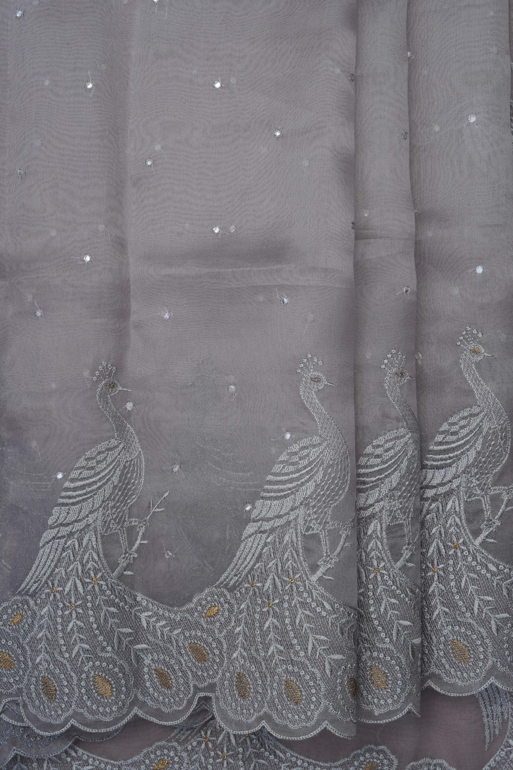 Image of Grey Kora Embroidered Saree