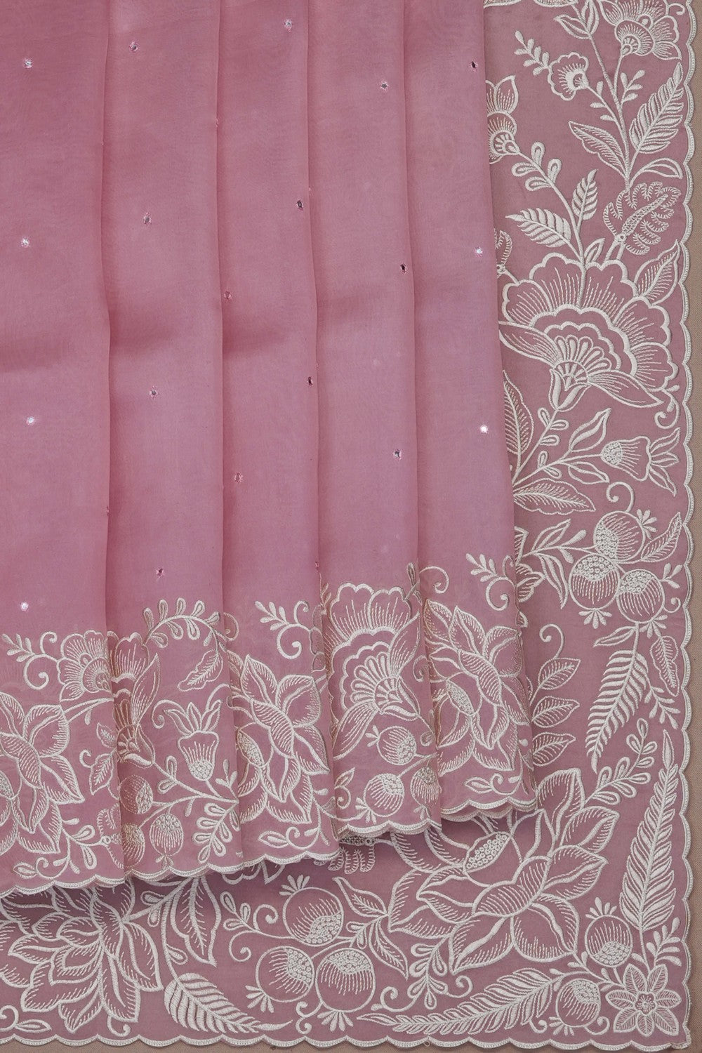 Image of Pink Kora Embroidered Saree