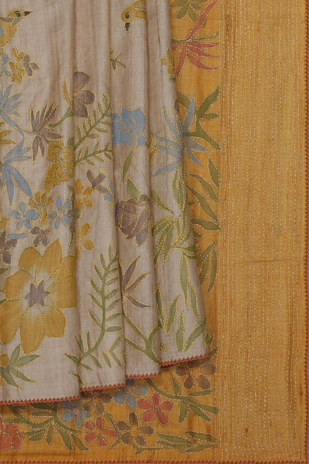 Image of Beige Tussar Silk Saree