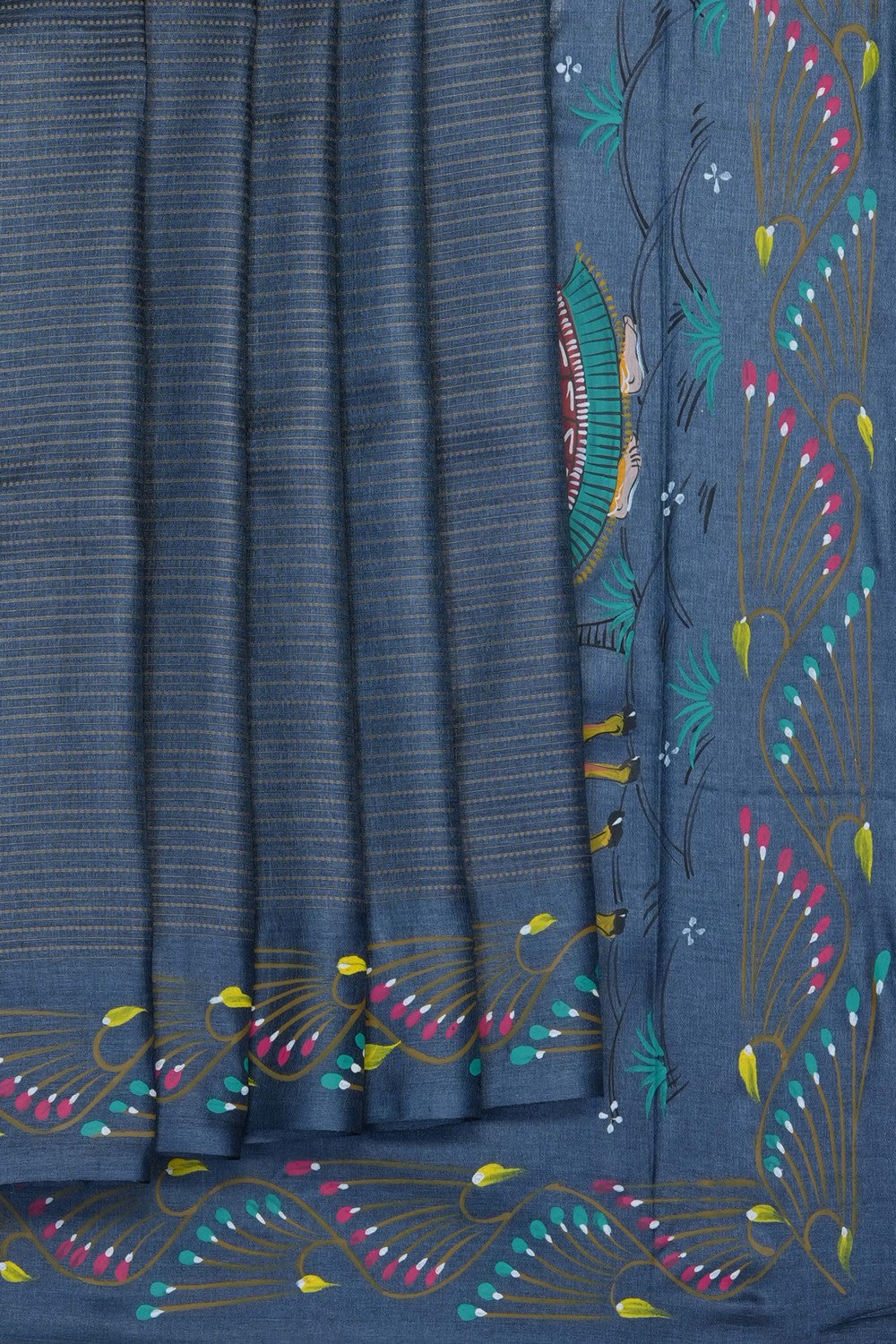 Image of Grey Tussar Silk Saree