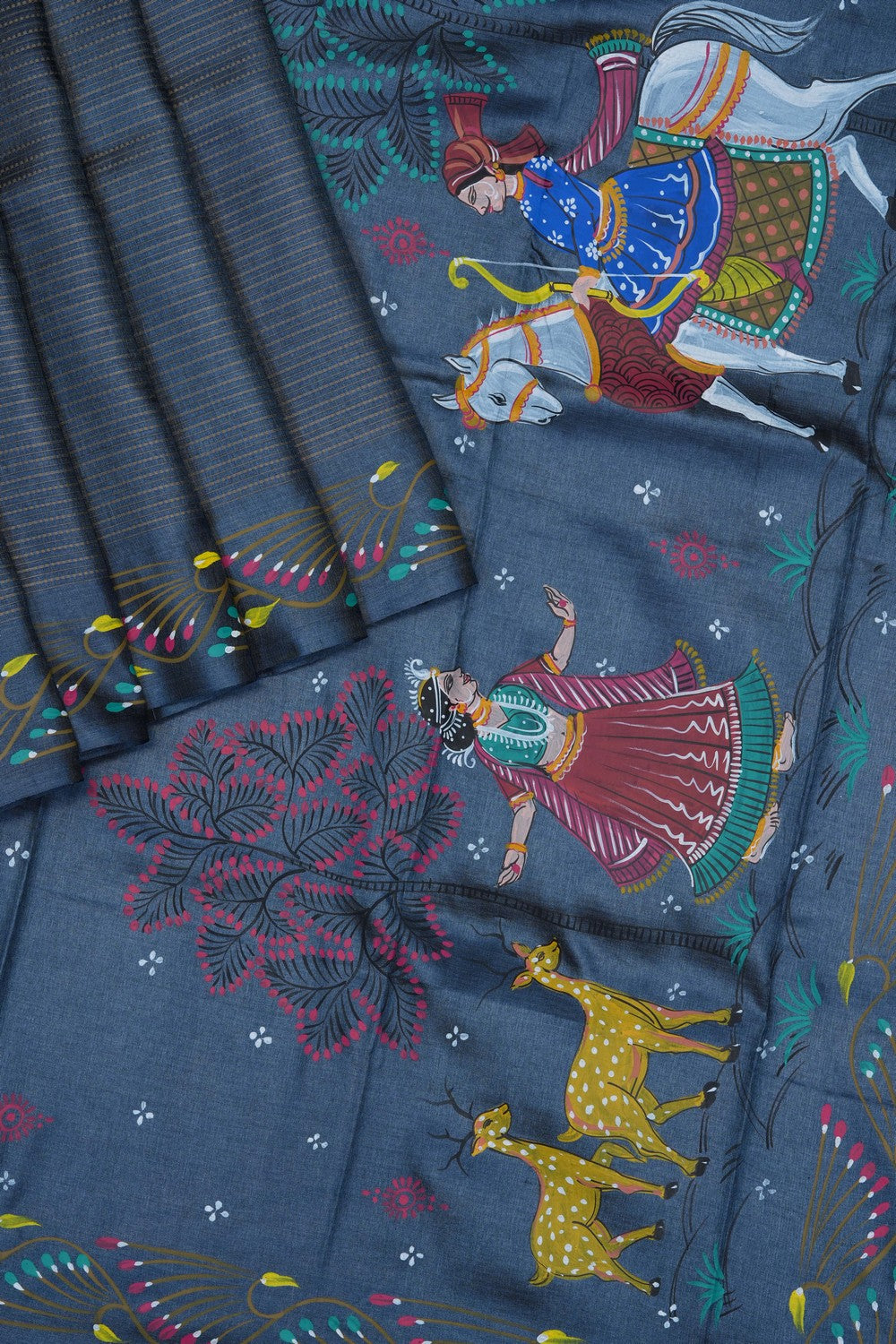 Image of Grey Tussar Silk Saree