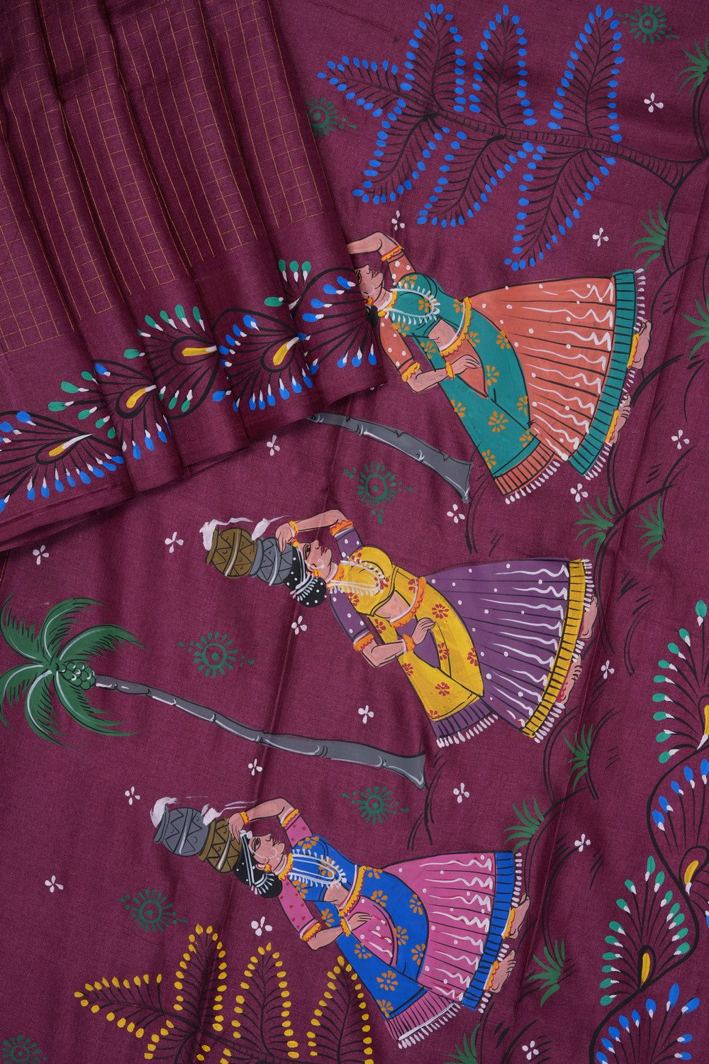 Image of Plum-Pink Tussar Silk Saree