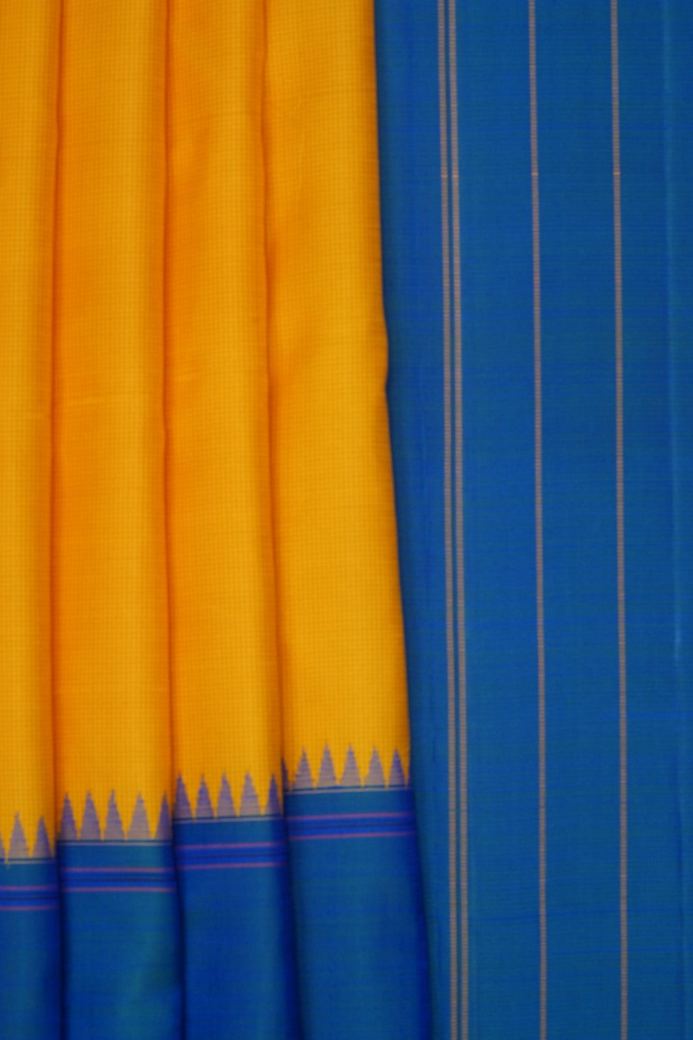 Image of Yellow Arani Silk Kattam Saree