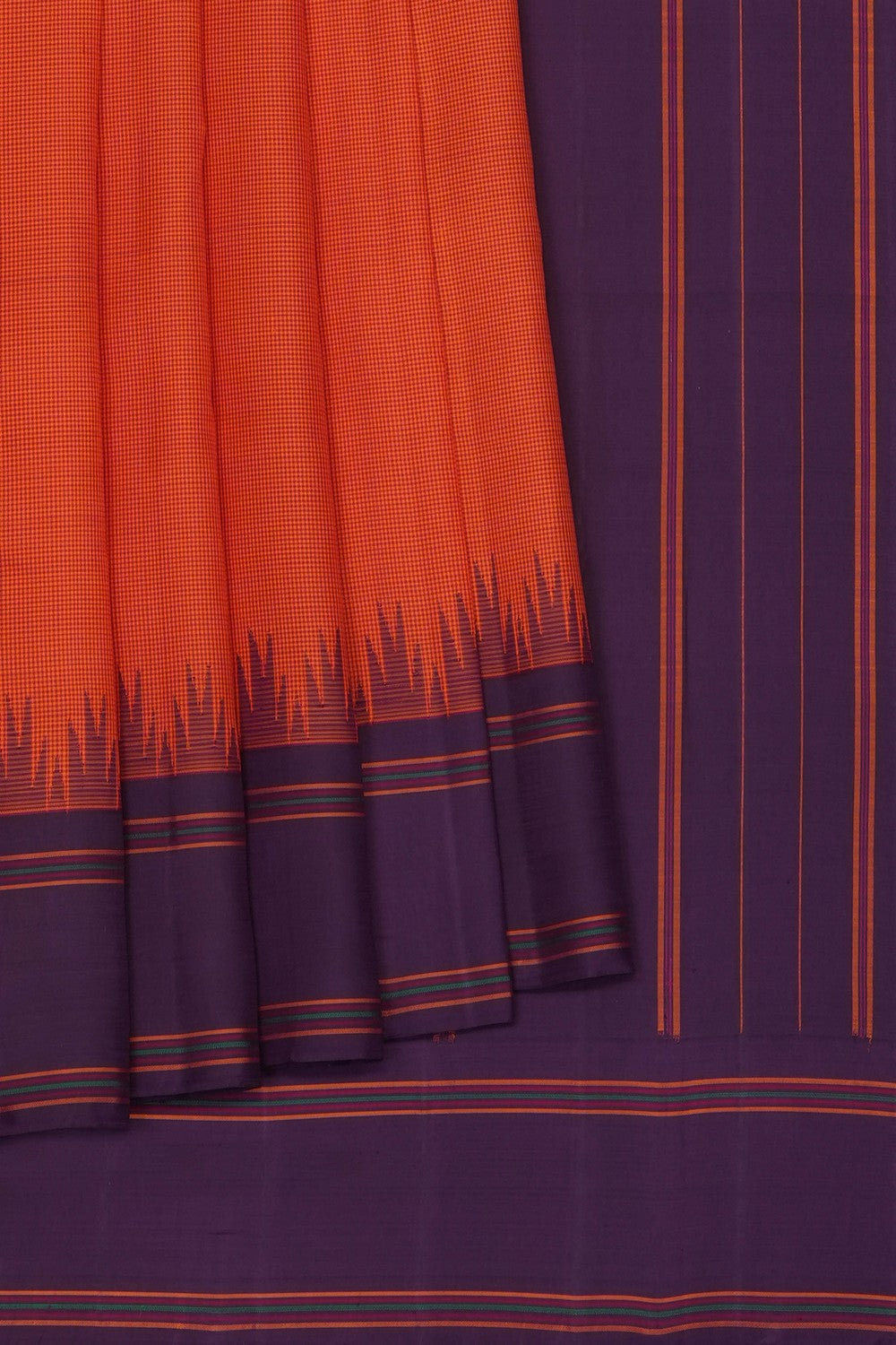 Image of Orange Arani Silk Kattam Saree