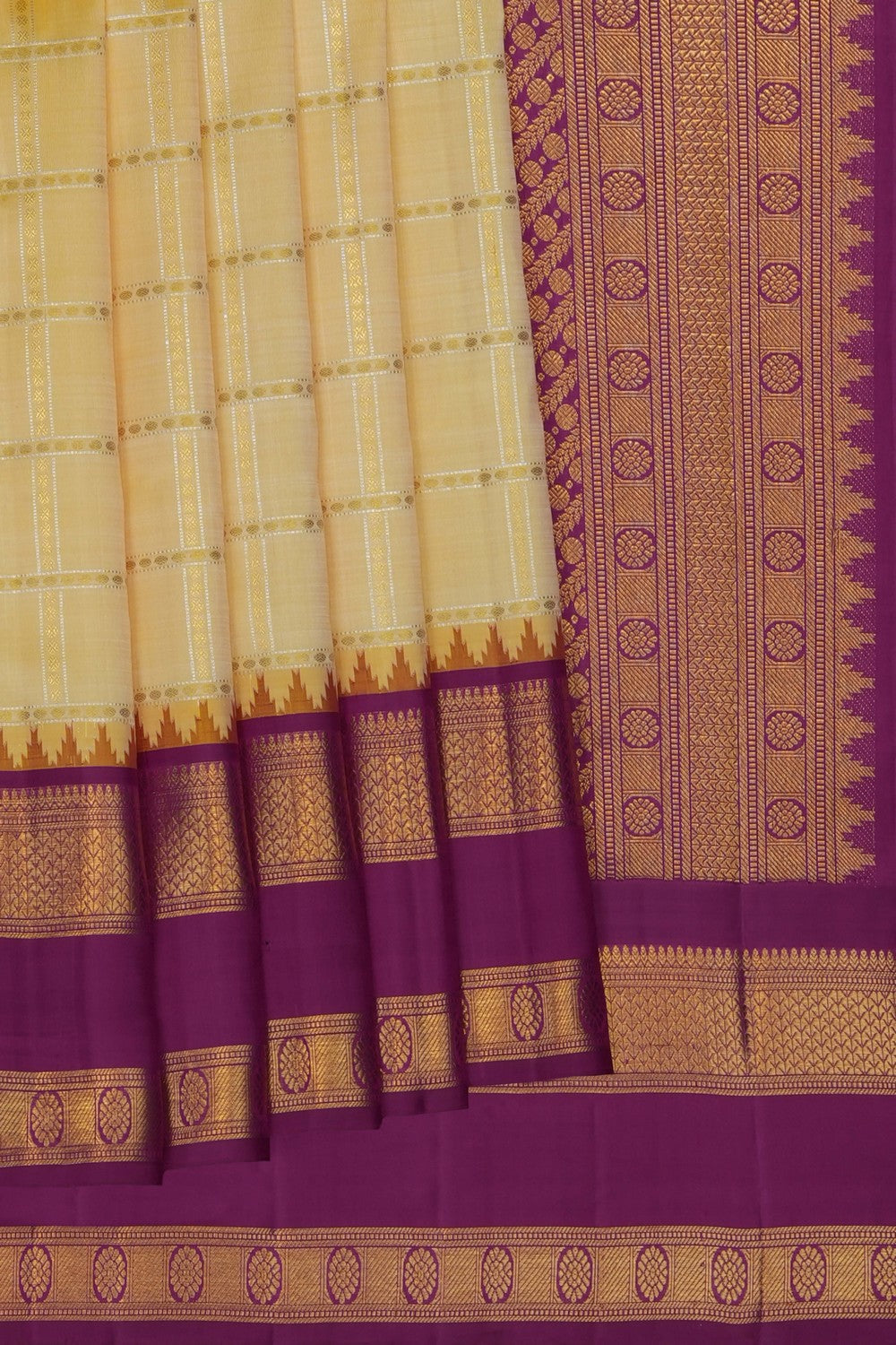 Image of Cream Kanjivaram Silk Kattam Saree