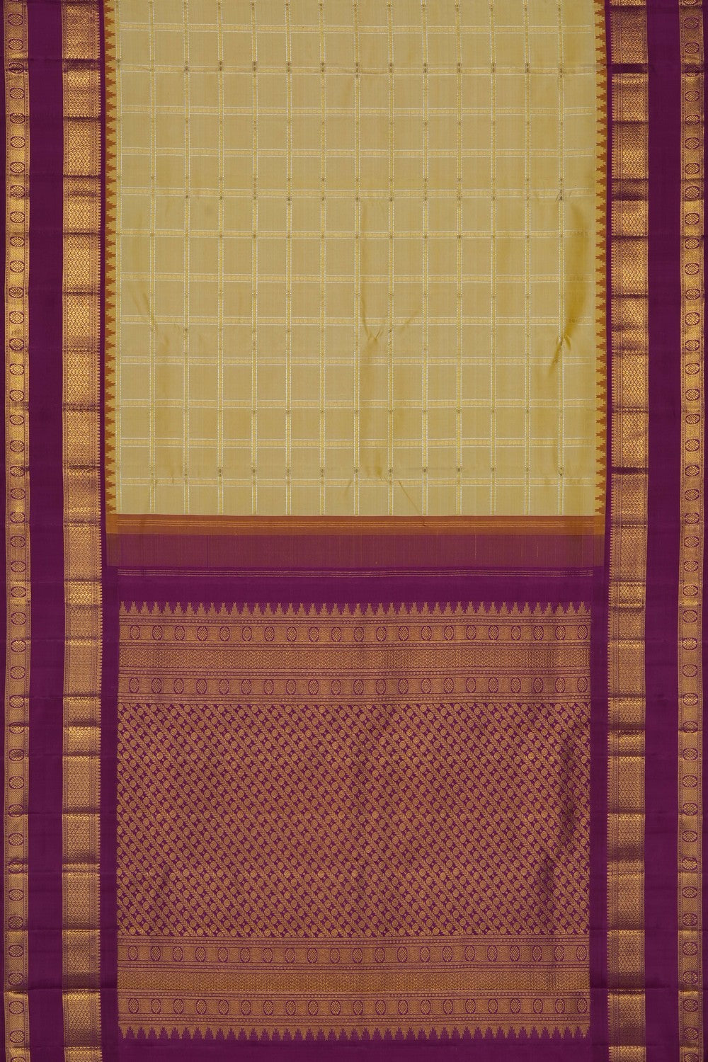 Image of Cream Kanjivaram Silk Kattam Saree